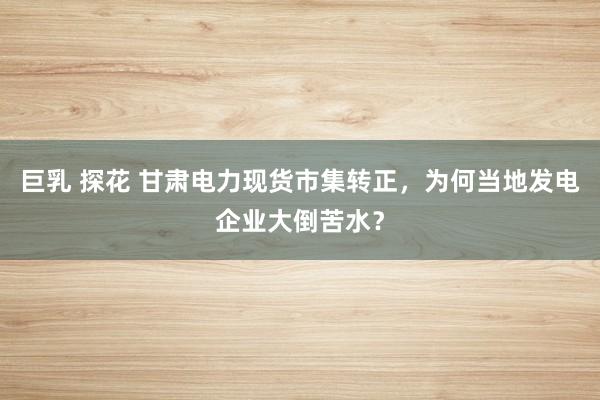 巨乳 探花 甘肃电力现货市集转正，为何当地发电企业大倒苦水？